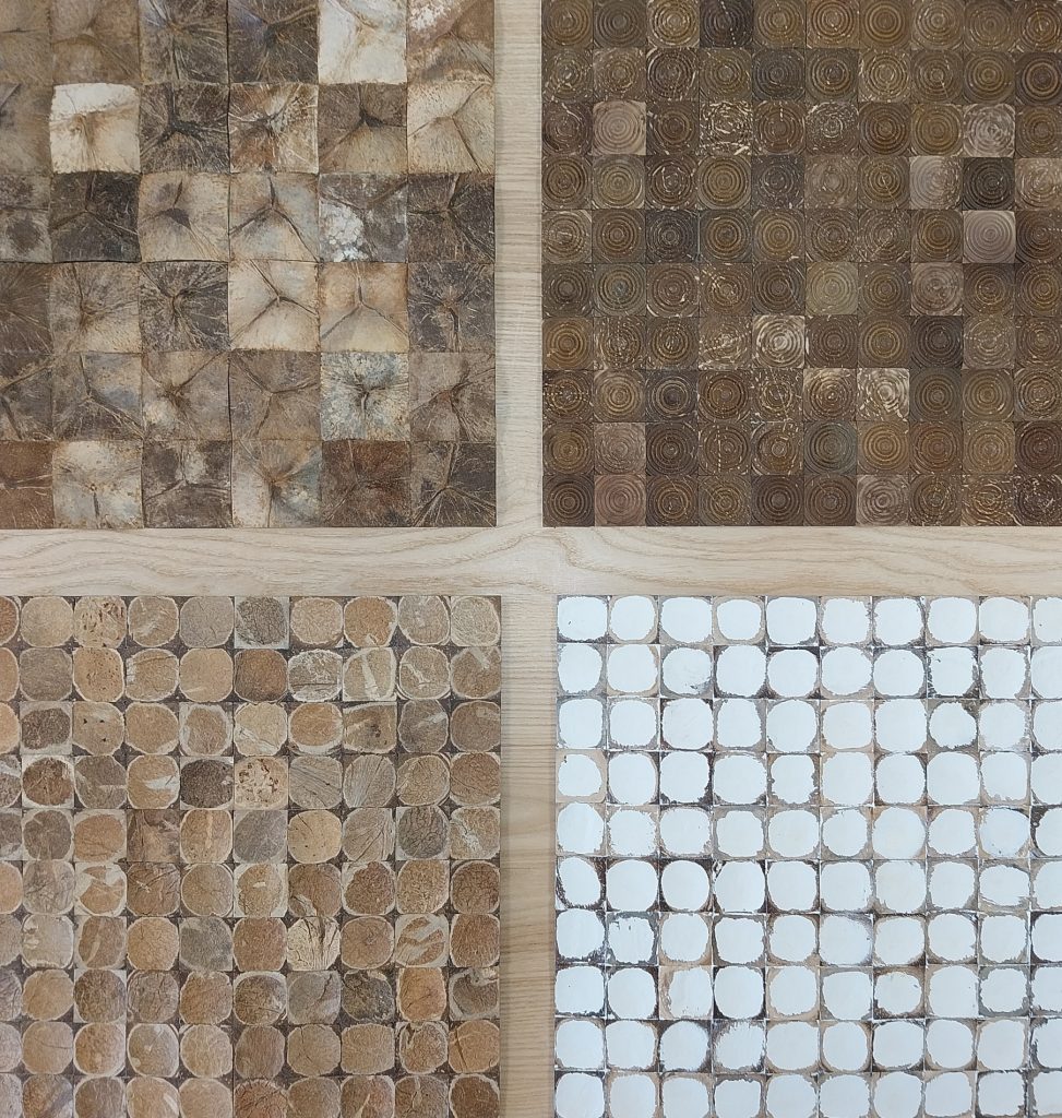 Présentation de 4 modèles de parements muraux en noix de coco ecoresponsables